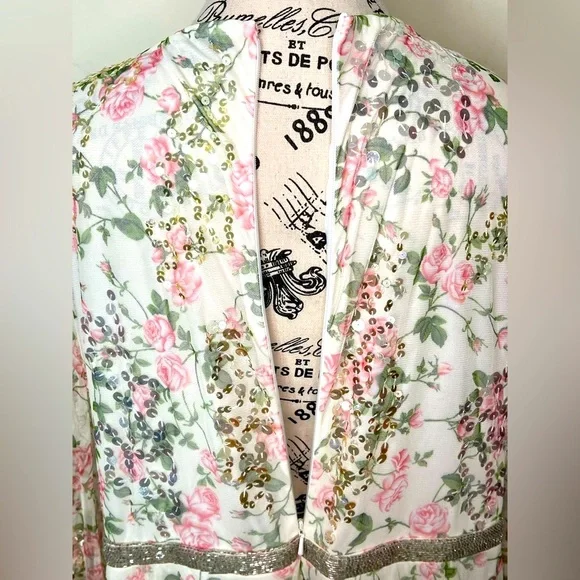 Mac Duggal Floral Midi Dress - White and Pink - Picture 13 of 16